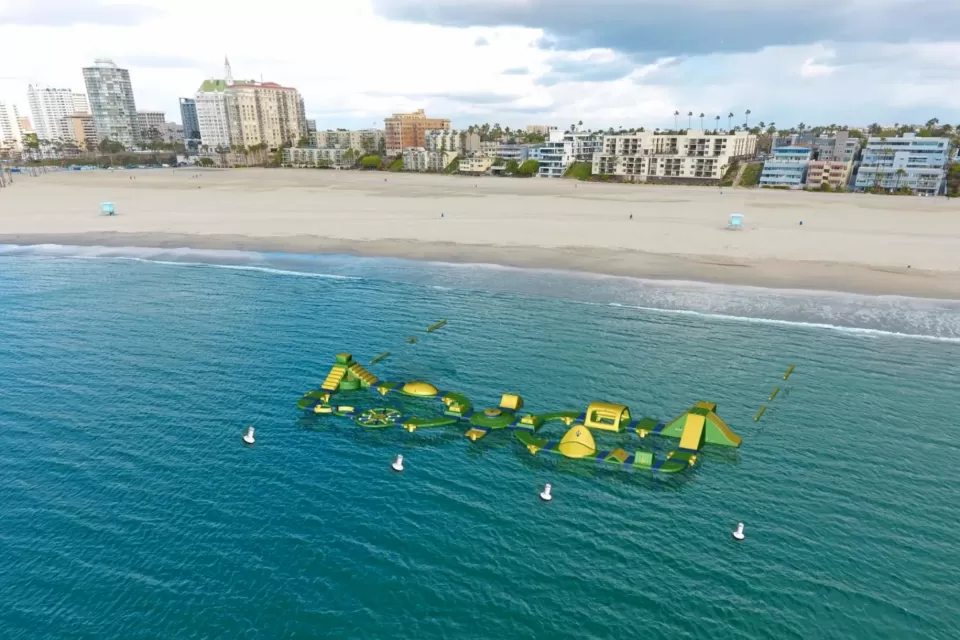 Rendering of inflatable floating water park in Long Beach, California.